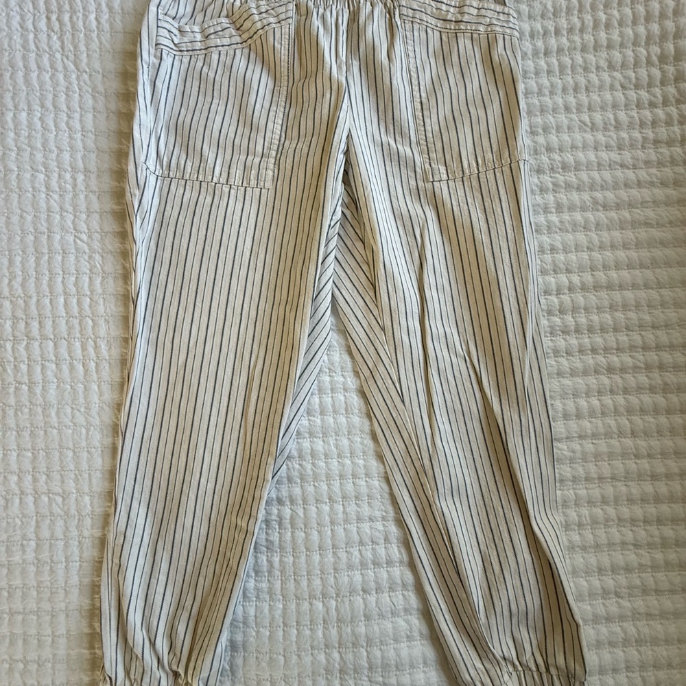LOFT Cream and Black Striped Joggers